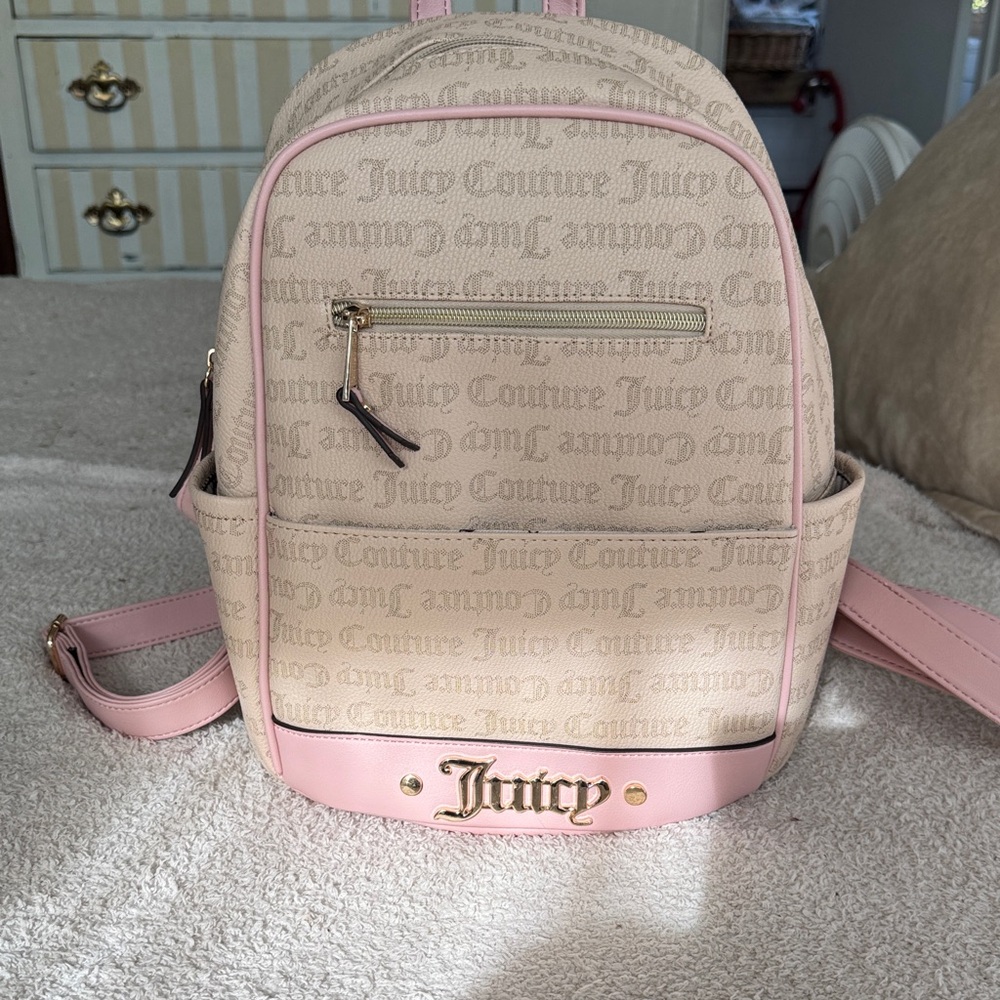 Juicy Couture Beige and Pink Logo Backpack
